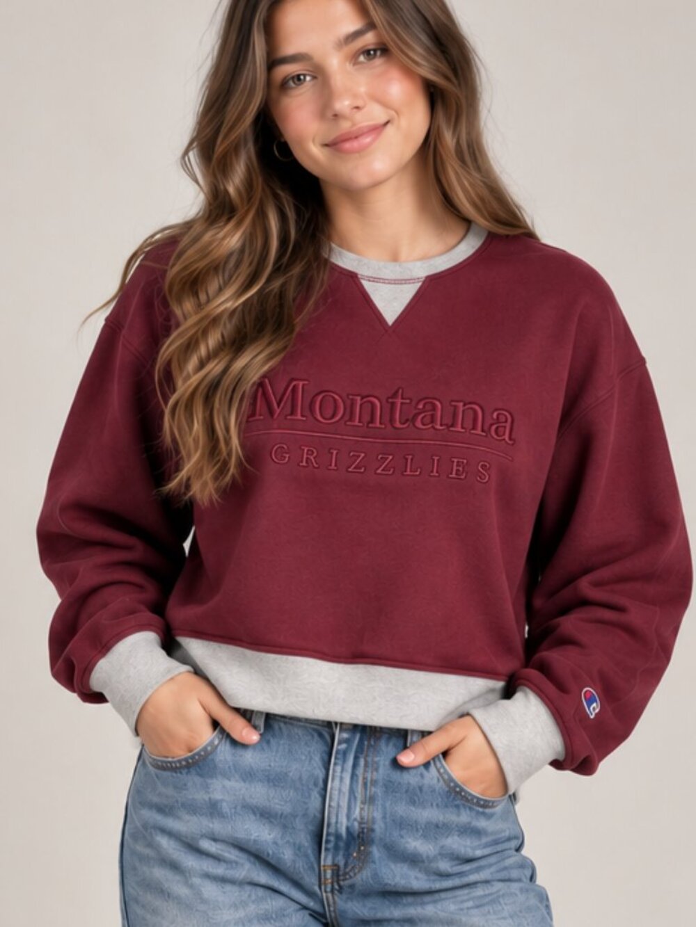 NWT Champion Montana Grizzlies Burgundy Crewneck Sweatshirt Size Large